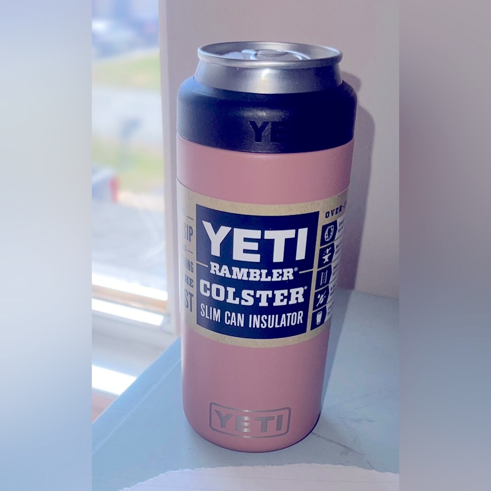 Yeti light pink 12oz slim can coolster